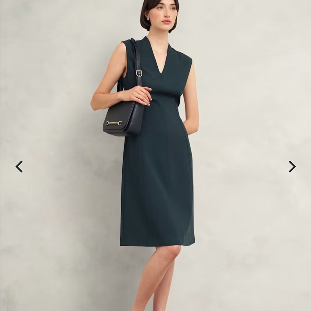 Hobbs Petite Office Workwear Marina Dark Green Sleeveless Dress